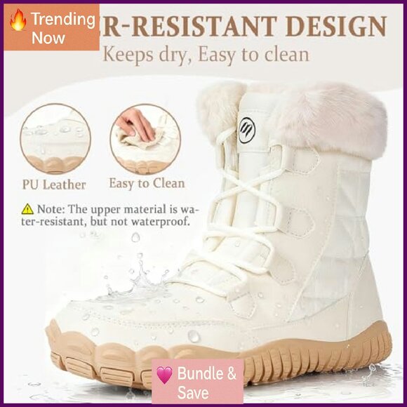 Women's Waterproof Snow Boots Wide Toe Box Zero Drop Minimalist Hiking - Picture 5 of 8